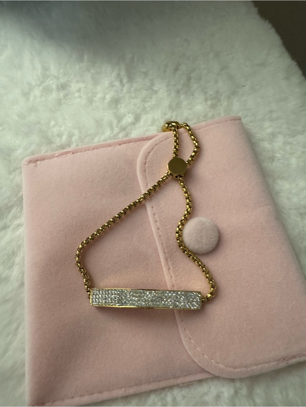 Gold Bar Crystal Slider Bracelet - Pink